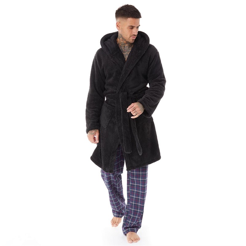 Buy Kangaroo Poo Mens Wellsoft Hooded Robe Black