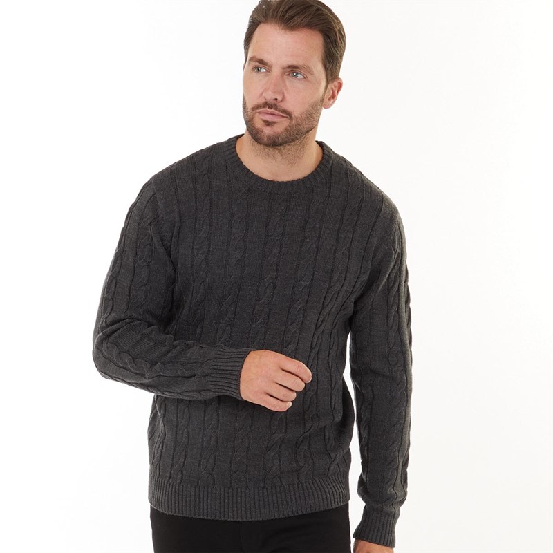 Buy Kangaroo Poo Mens Cable Knit Sweater Charcoal Marl