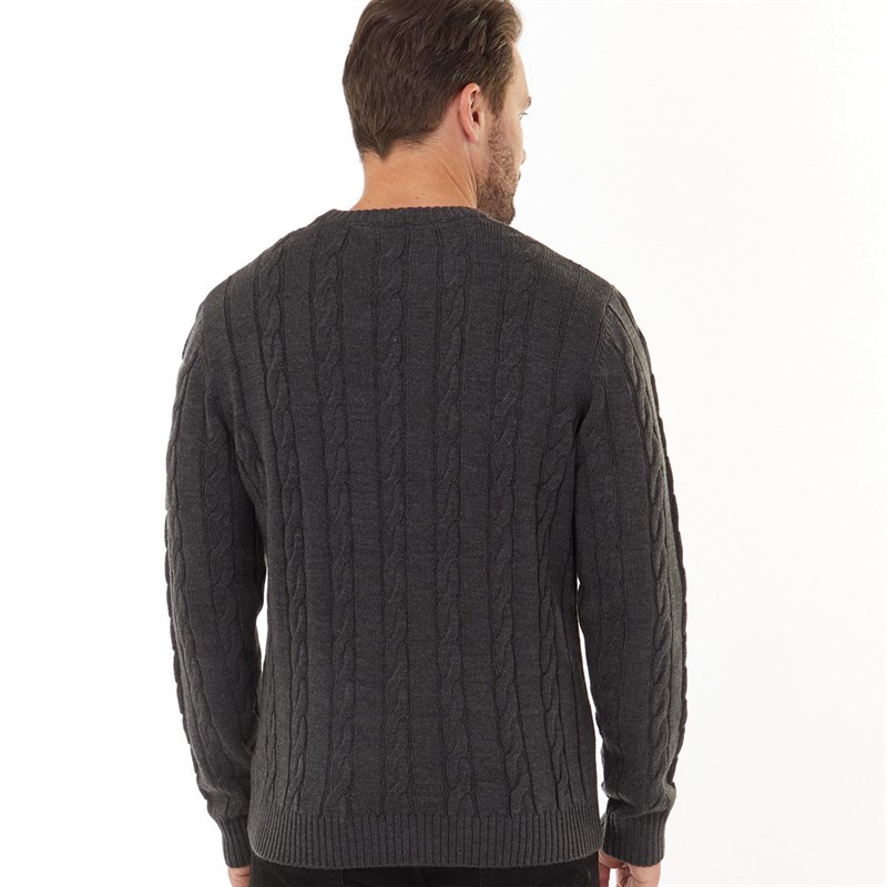 Buy Kangaroo Poo Mens Cable Knit Sweater Charcoal Marl