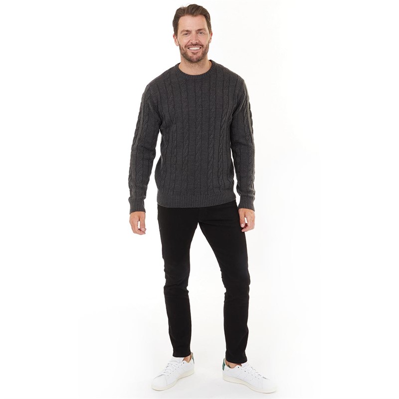 Buy Kangaroo Poo Mens Cable Knit Sweater Charcoal Marl