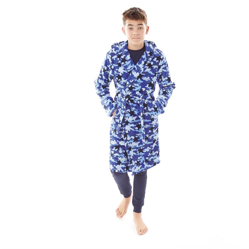 Buy Kangaroo Poo Boys Hooded Camo Wellsoft Robe Blue Camo