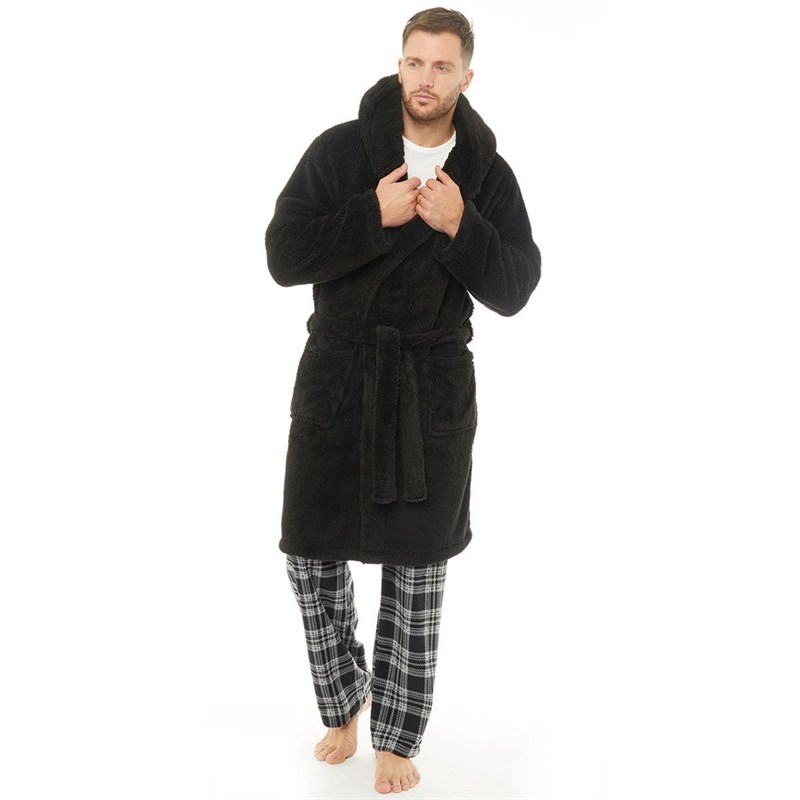 Buy Kangaroo Poo Mens Hooded Wellsoft Robe Black