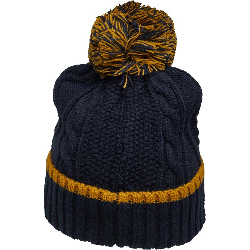 Buy Kangaroo Poo Mens Knitted Cable Pom Pom Hat Dark Navy/Mustard