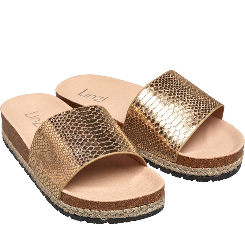 Buy Linzi Womens Citris Platform Slides Gold