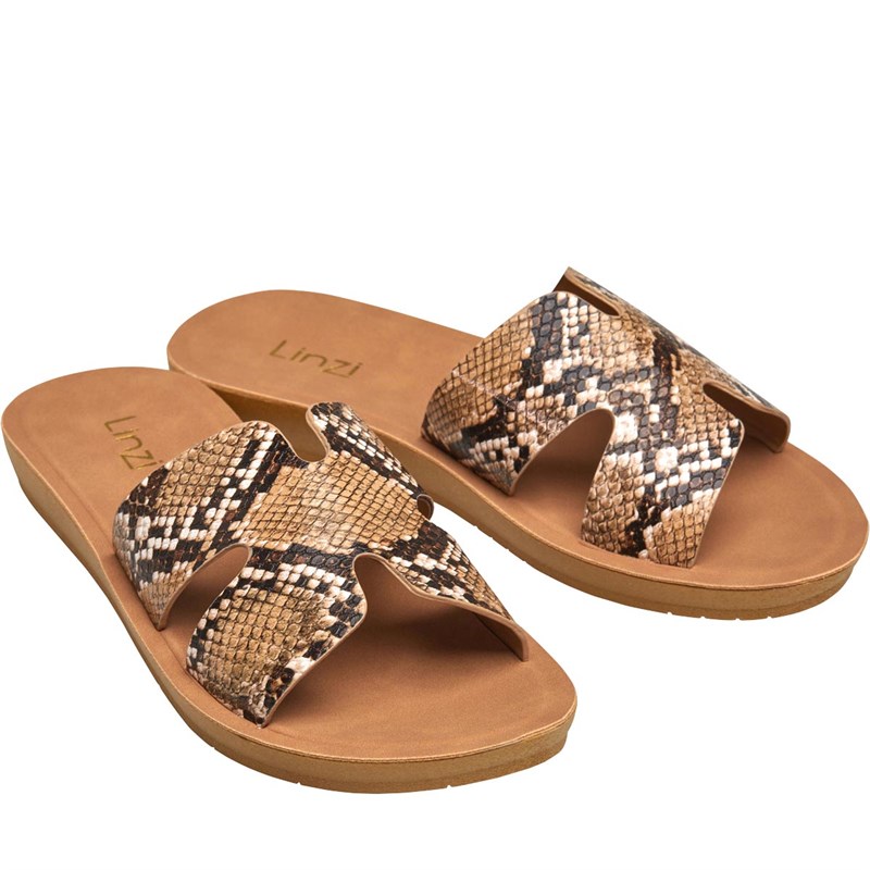 Buy Linzi Womens Greece Slip On Sliders Natural Snake