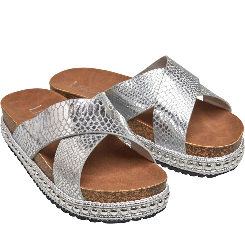 Buy Linzi Womens Oasis Platform Sliders Silver