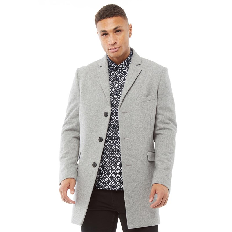 Buy Limehaus Mens 3 Button Slim Fit Overcoat Light Grey