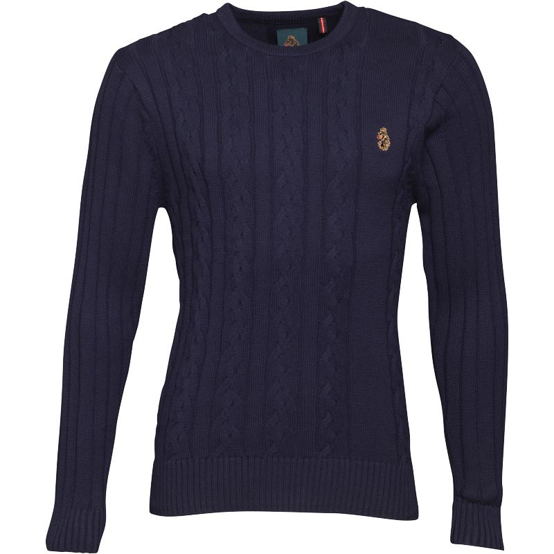 Buy LUKE 1977 Mens Morden Cable Knit Jumper Navy