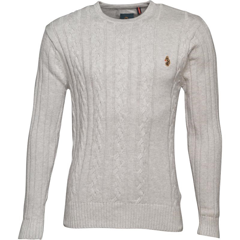 Buy LUKE 1977 Mens Morden Cable Knit Jumper Light Grey Melange