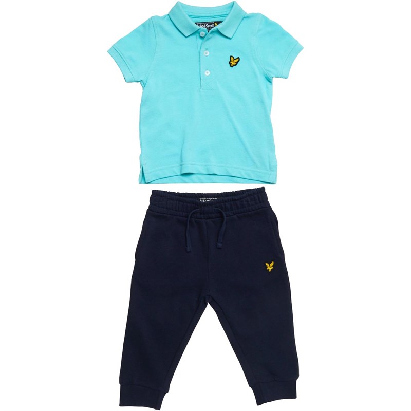 Buy Lyle And Scott Baby Boys Polo Brushback Sweat Pants Set Aqua Sky