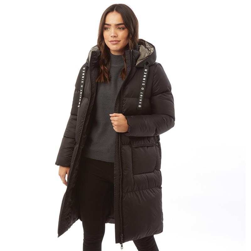 Buy SAINT AND SINNER Womens Babe Longline Quilted Puffer Jacket Black