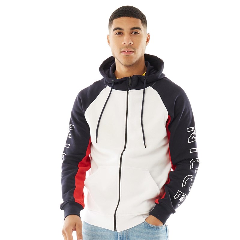 Buy NICCE Mens Stockton Zip Thru Hoodie White/Deep Navy