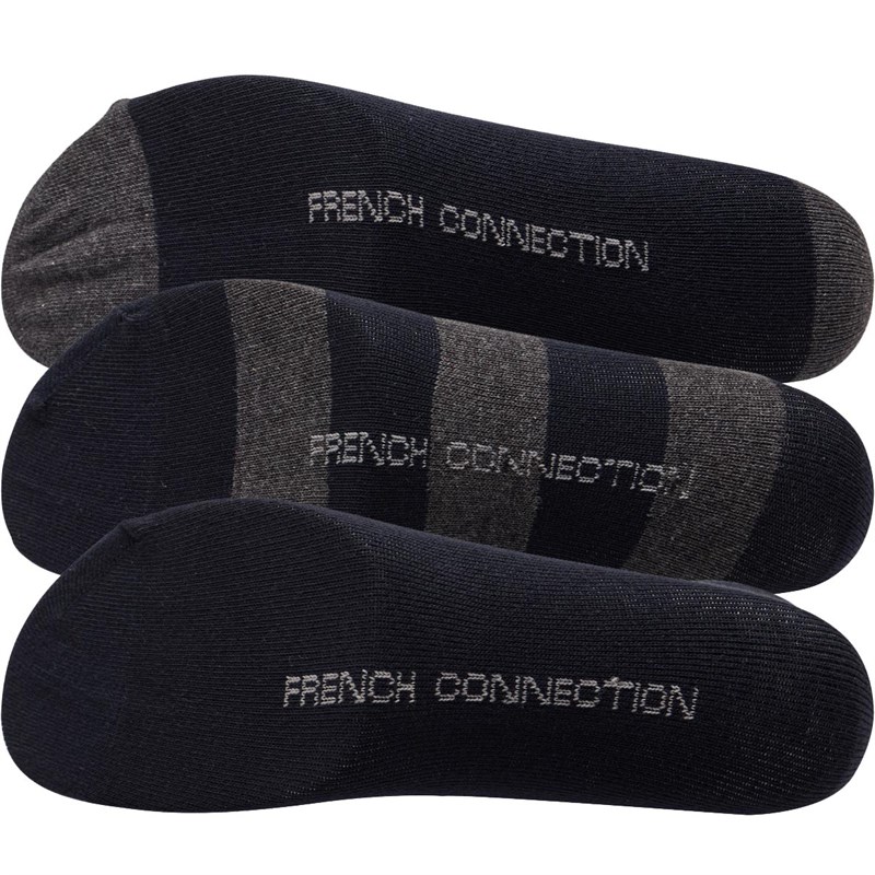Buy French Connection Mens FC Stripe Three Pack Socks Marine/Charcoal
