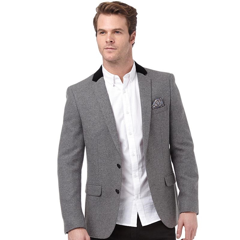 Buy Onfire Mens Velvet Collar Blazer Grey Marl