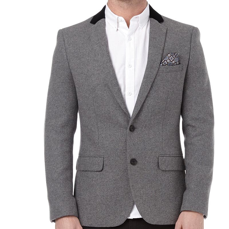 Buy Onfire Mens Velvet Collar Blazer Grey Marl