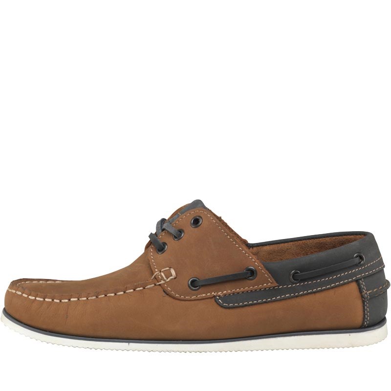 Buy Onfire Mens Leather Boat Shoes Tan/Navy