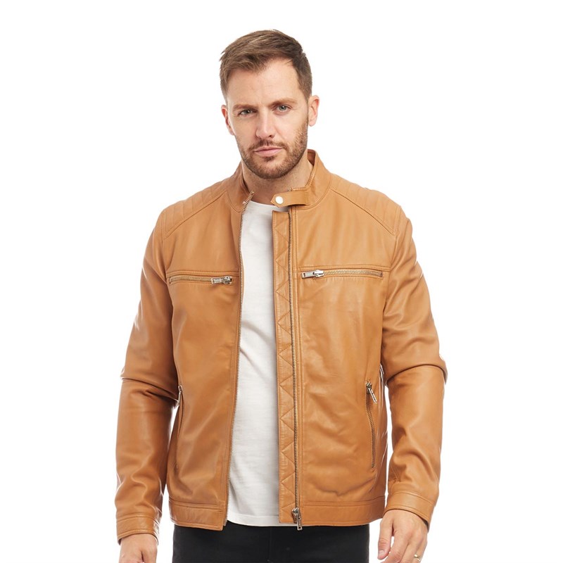 Buy Onfire Mens Leather Jacket Dark Tan