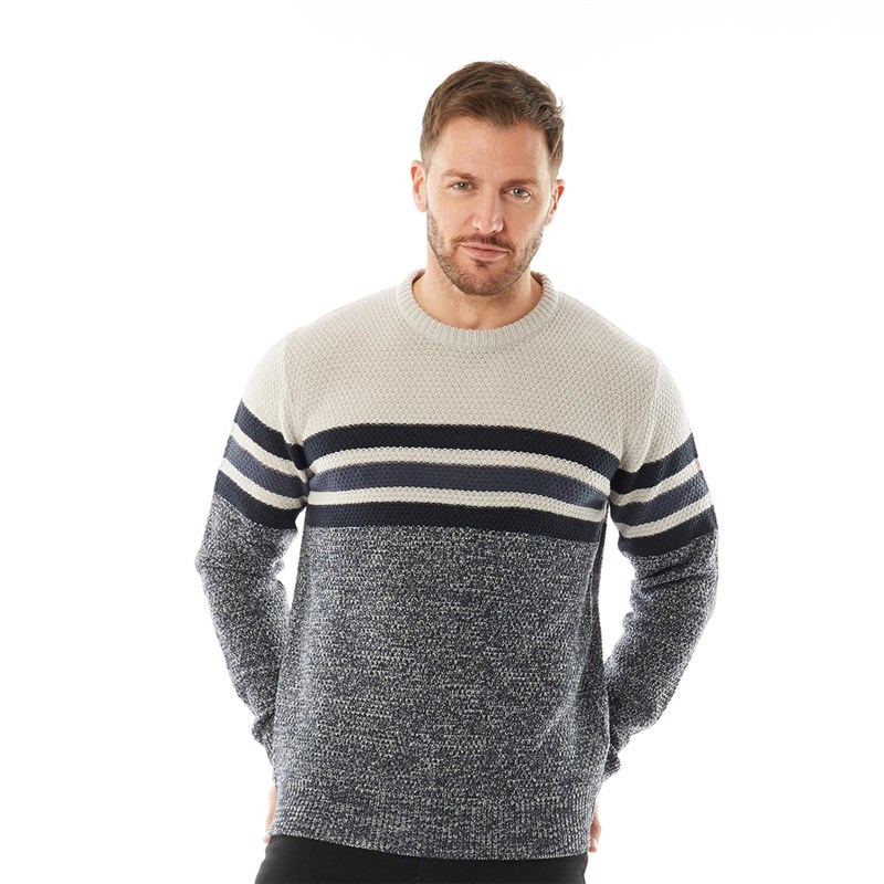 Buy Onfire Mens Striped Sweater Midnight Navy/Mid Denim Blue/Grey