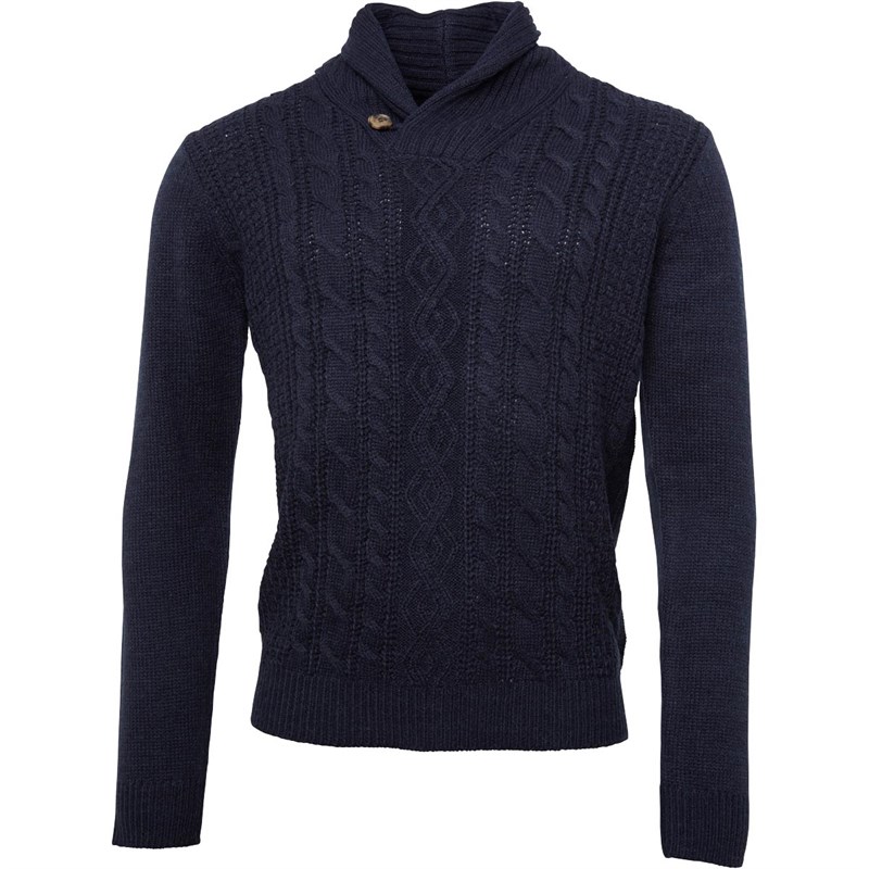 Buy Onfire Mens Shawl Collar Cable Jumper Navy