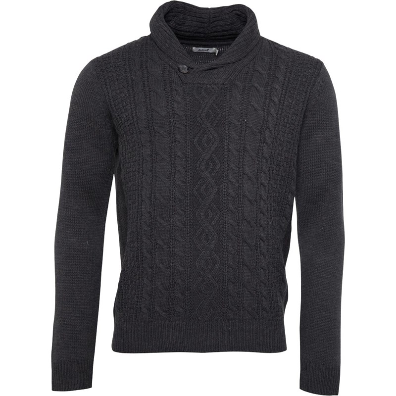 Buy Onfire Mens Shawl Collar Cable Jumper Mid Grey Melange