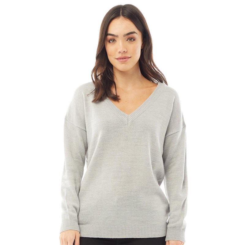 Buy Onfire Womens V Neck Jumper Grey Marl