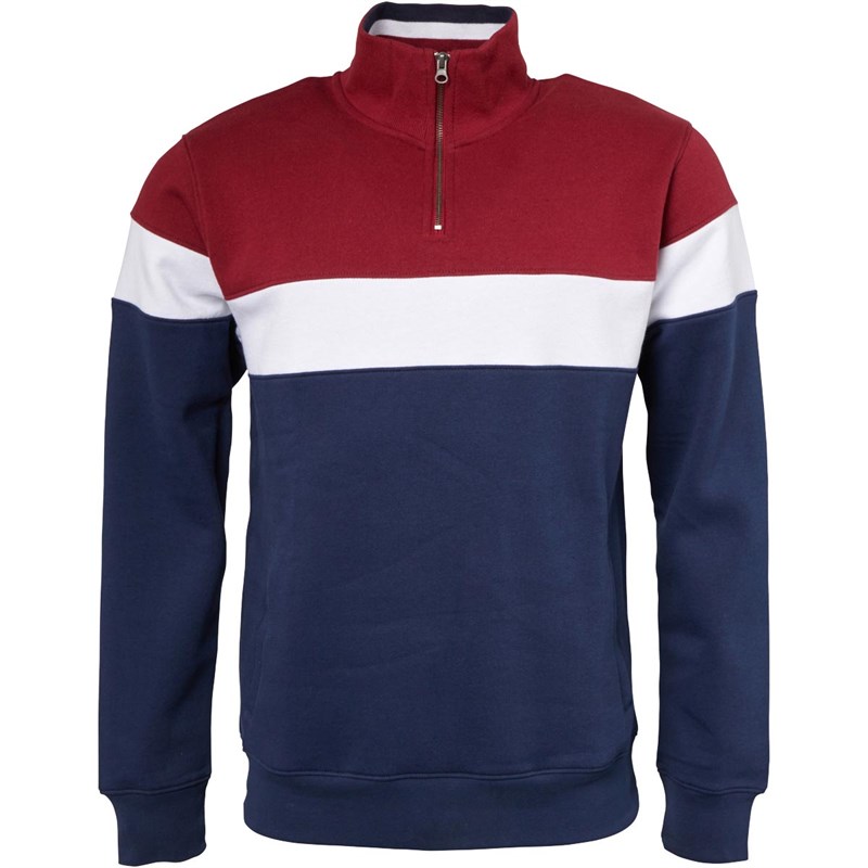 Buy Onfire Mens TriColour 1/4 Zip Sweatshirt Burgundy/White/Navy