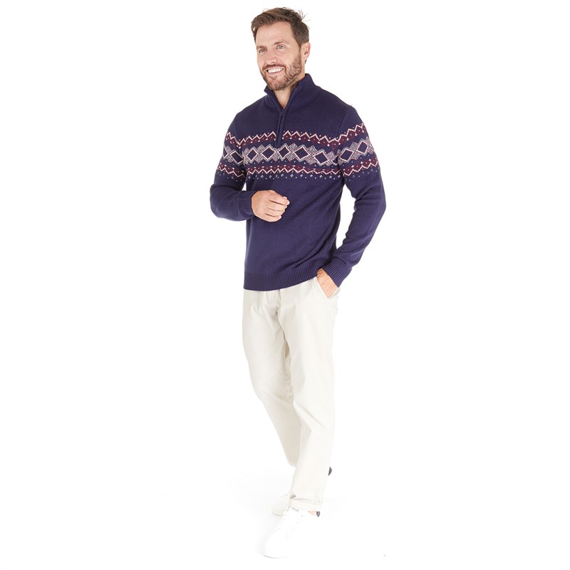 Buy Onfire Mens 1/4 Zip Fairisle Sweater Navy