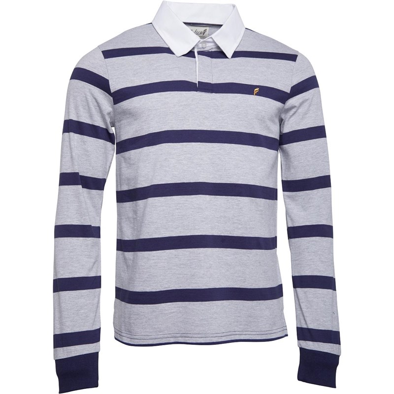 Buy Onfire Mens Striped Rugby Shirt Grey Marl/French Navy