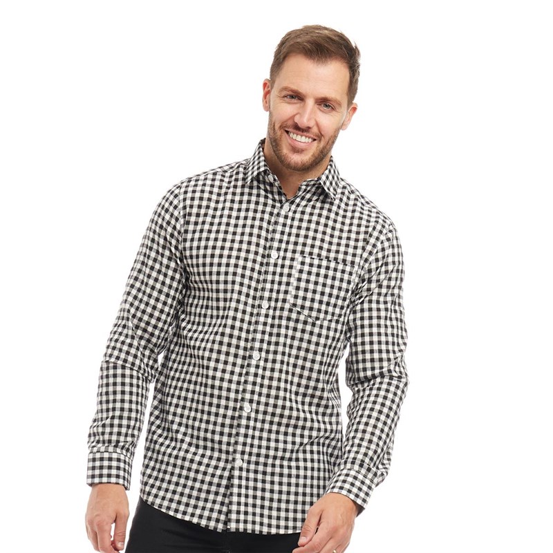 Buy Onfire Mens Cotton Gingham Long Sleeve Shirt Black/White