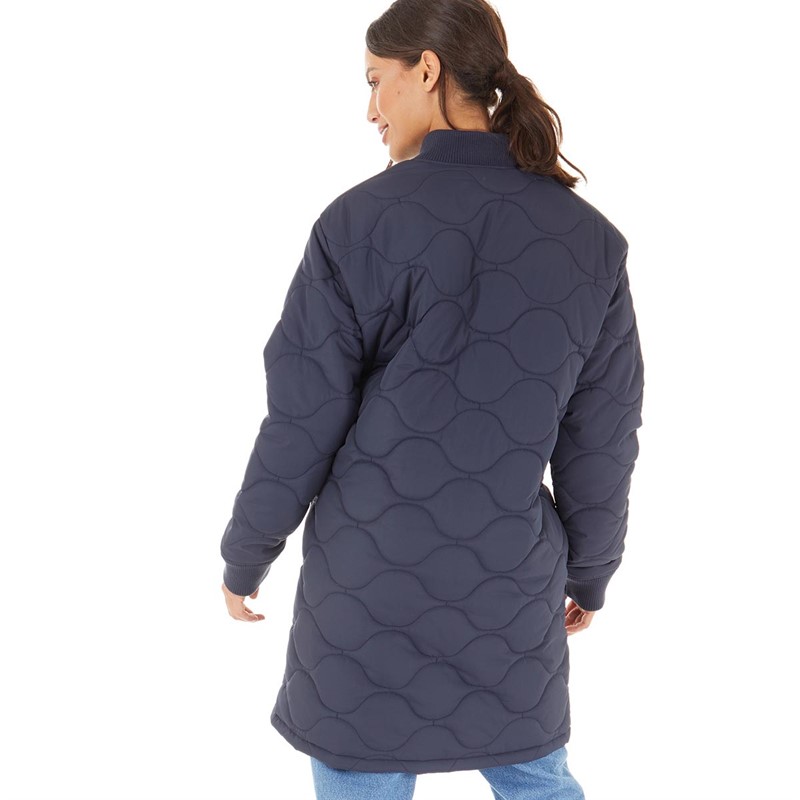 Buy Onfire Womens Long Collarless Onion Quilt Jacket Navy