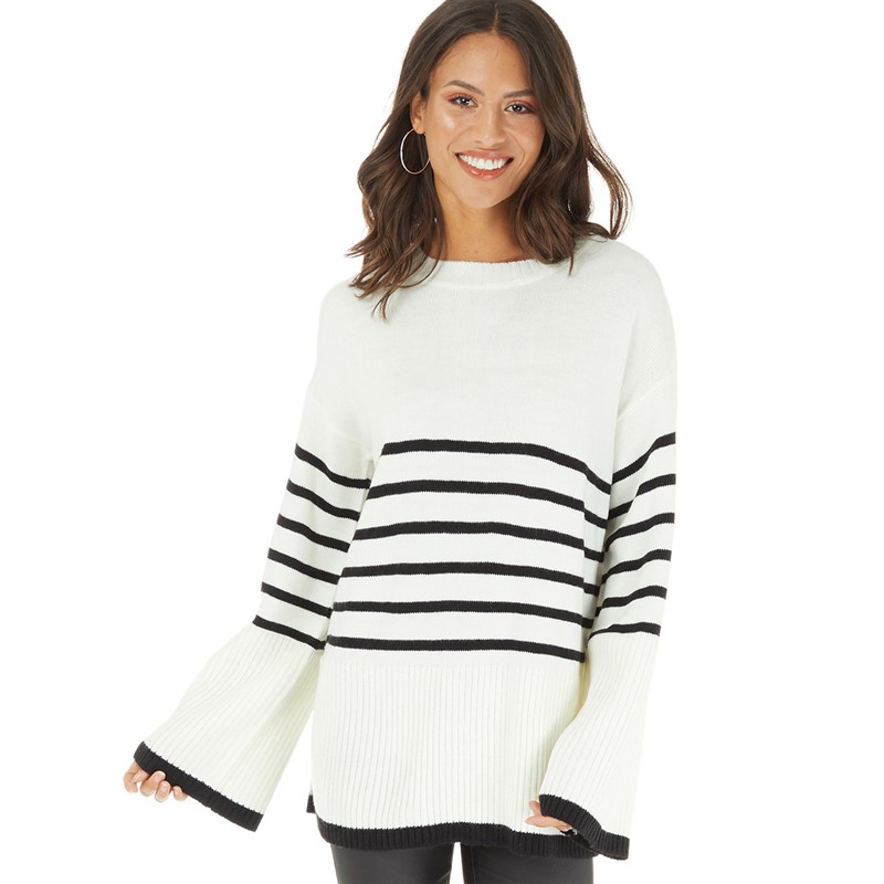 Buy Onfire Womens Striped Crew Neck Sweater Black/Cream