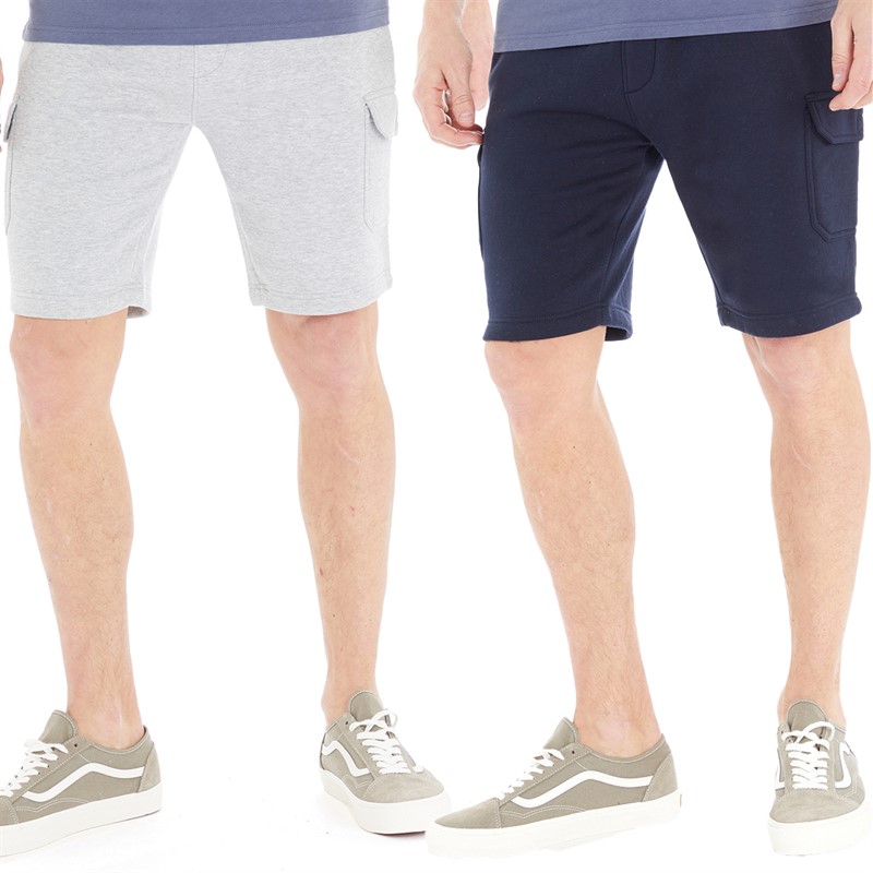 Buy Onfire Mens Two Pack Fleece Cargo Shorts Navy/Grey Marl
