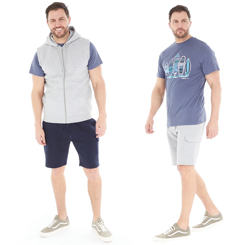 Buy Onfire Mens Two Pack Fleece Cargo Shorts Navy/Grey Marl
