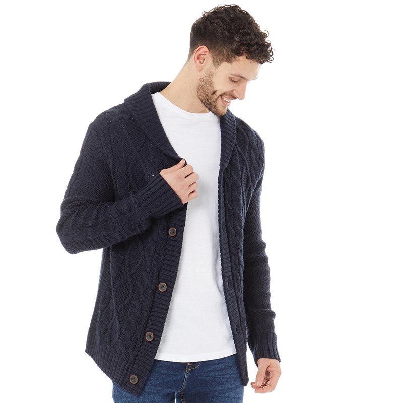 Buy Onfire Mens Cable Shawl Neck Cardigan Dark Navy
