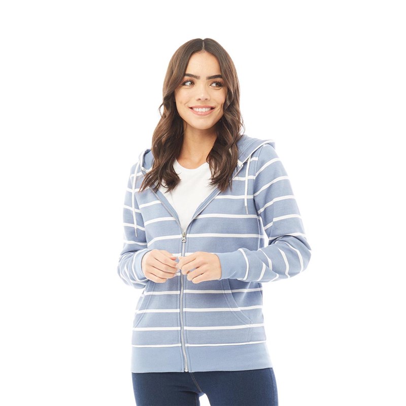 Buy Onfire Womens Striped Zip Through Hoodie Denim Blue/White