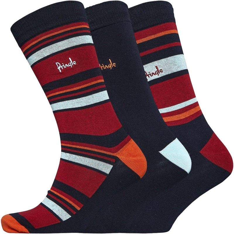 Buy Pringle Mens Three Pack Jacquard Socks Navy/Multi Stripe