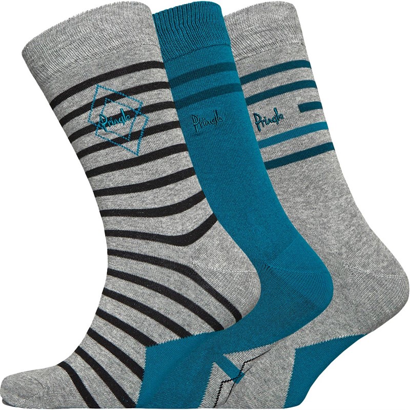 Buy Pringle Mens Three Pack Jacquard Socks Light Grey/Diamond/Stripe