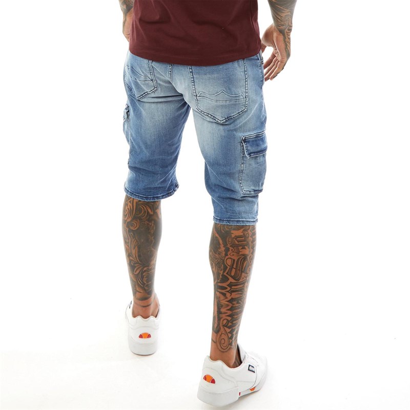 883 Police Herren Fleming Denim Shorts Blau