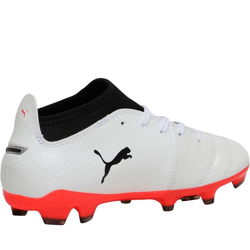 Buy Puma Junior One 17.3 FG Football Boots White/Black/Fiery Coral
