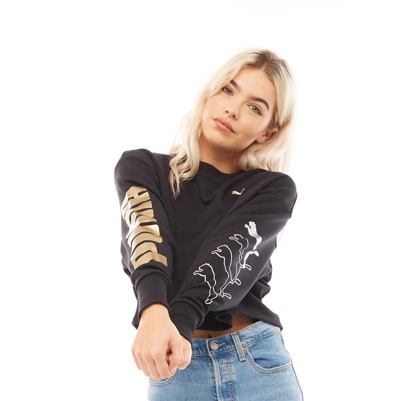 Buy Puma Womens Rebel Crew Training Sweatshirt Black/Gold