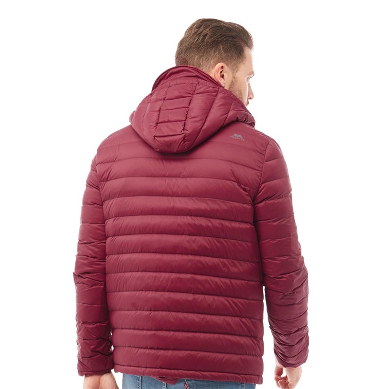Buy Trespass Mens Digby Down Fill Padded Hooded Jacket Burgundy/Burgundy