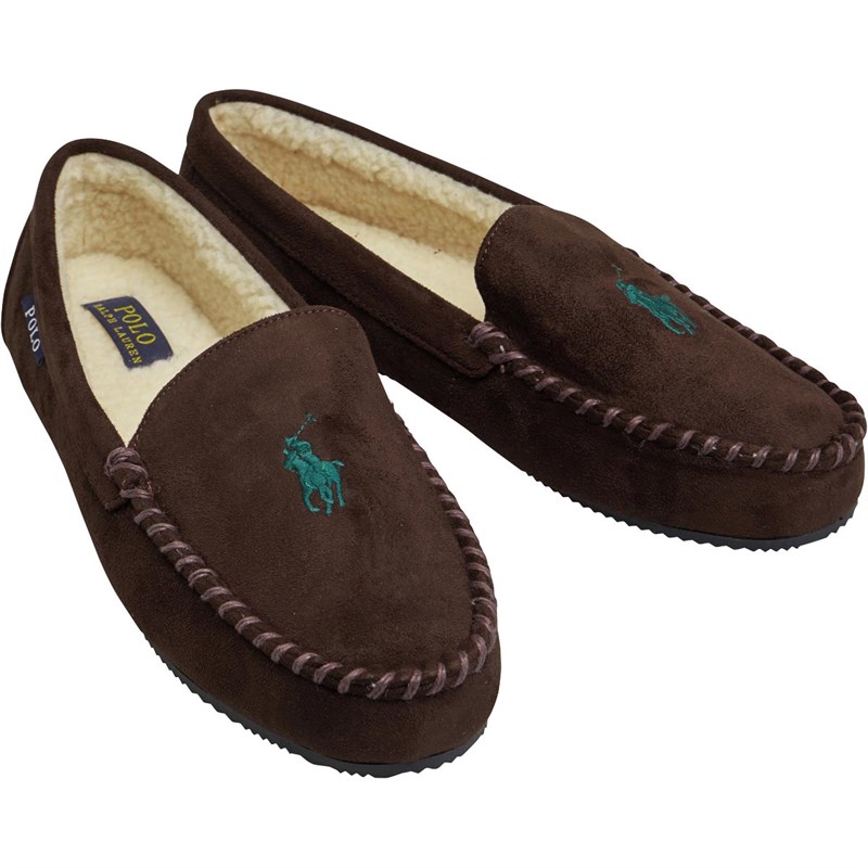 Buy Ralph Lauren Mens Dezi IV Moccasin Slippers Chocolate/Green PP