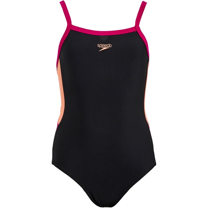Buy Speedo Junior Girls Dive Thinstrap Muscleback Swimsuit Black/Orange