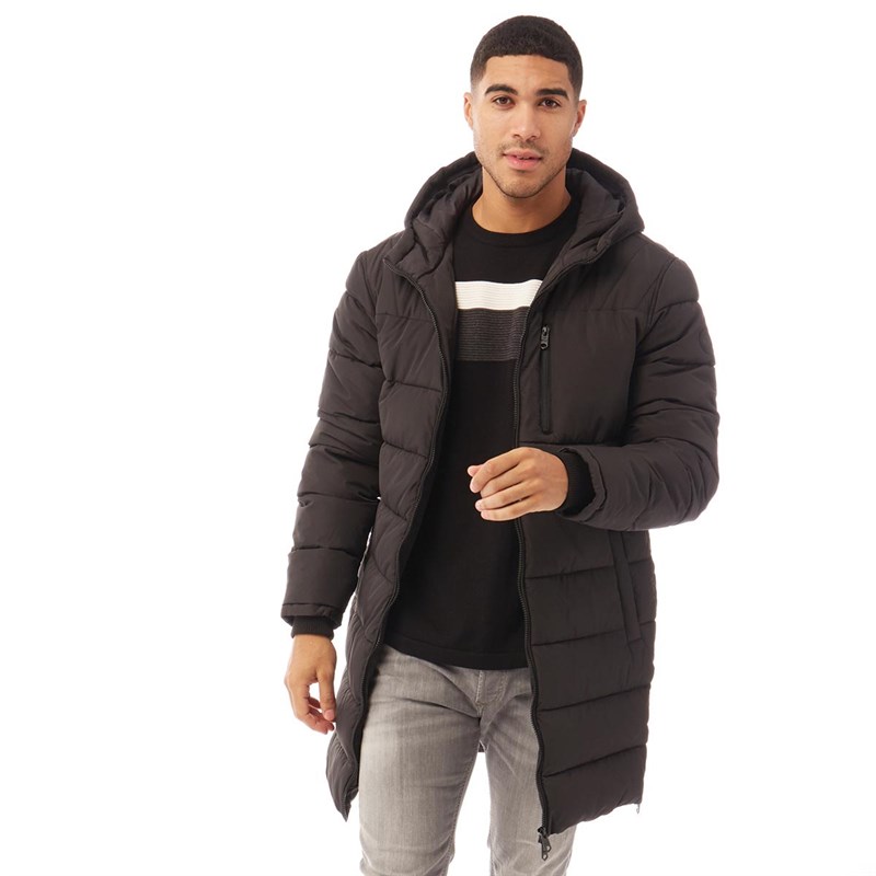 Buy THREADBARE Mens Saxon Longline Padded Jacket Black