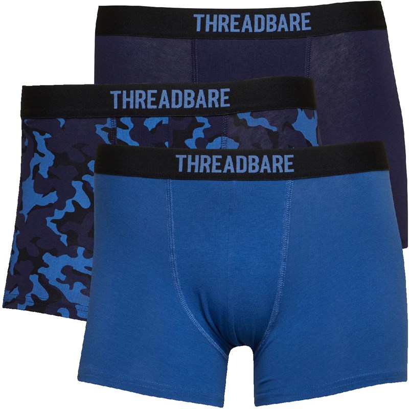Buy THREADBARE Mens Camo Three Pack Boxer Trunks Navy/Navy Camo/Mid Blue