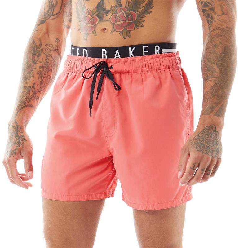 Buy Ted Baker Mens Brany Branded Tape Swim Shorts Coral