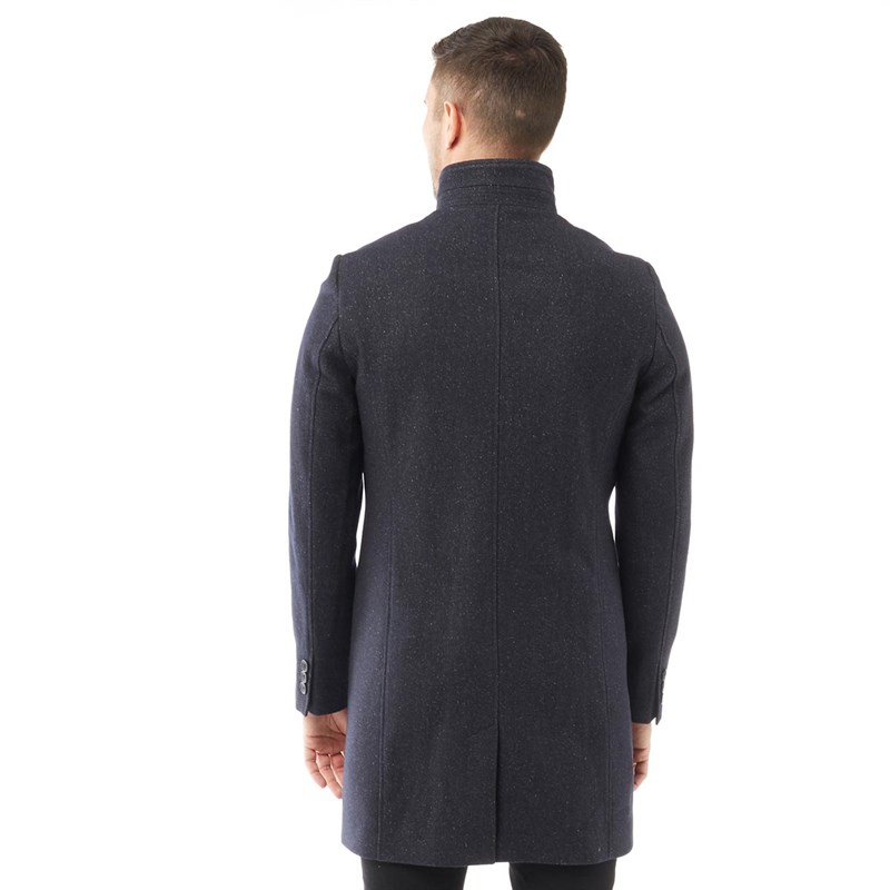 Buy Ted Baker Mens Marvin Wool Funnel Neck Overcoat Dark Blue