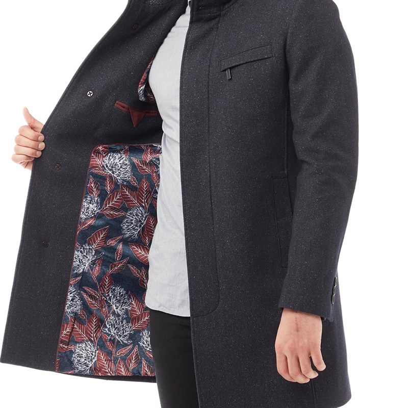 Buy Ted Baker Mens Marvin Wool Funnel Neck Overcoat Dark Blue
