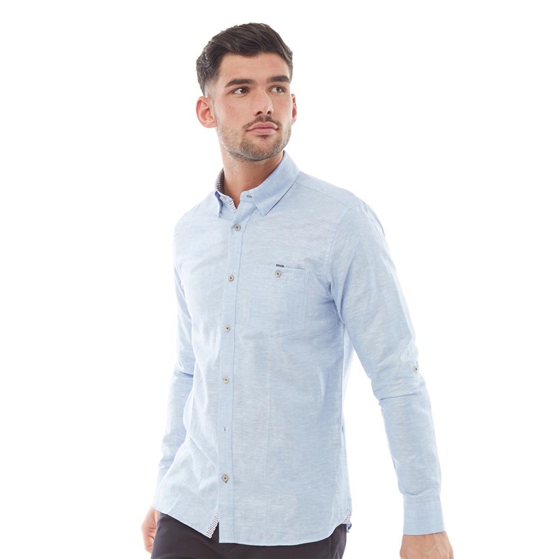 Buy Ted Baker Mens Laavato Linen Long Sleeve Shirt Baby Blue