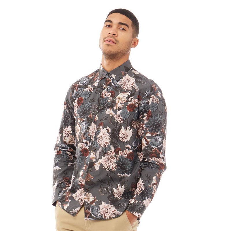 Buy Ted Baker Mens Hopeso Long Sleeve Printed Floral Shirt Dark Blue